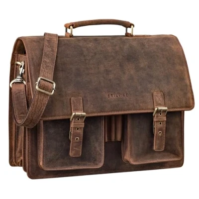 Afbeelding van STILORD Anton&#039; echt lederen aktetas XL 15,6 inch laptopvak opsteekbaar verbeterde versie, Honing Bruin, Large