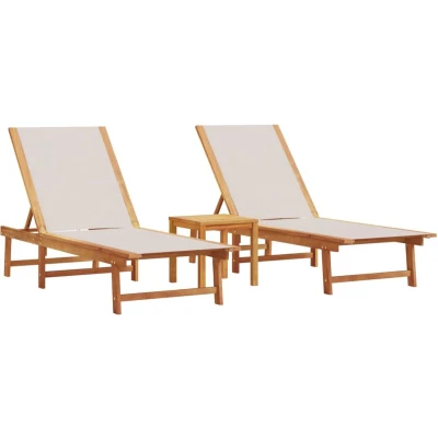 Afbeelding van vidaXL Ligbedden 2 st met tafel massief acaciahout en textileen grijs