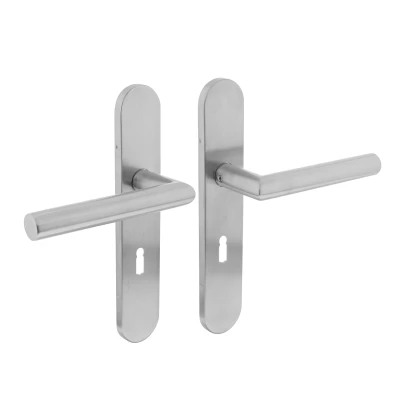 Afbeelding van Deurklink Hoek 90 graden op schild sleutelgat 56mm geborsteld RVS