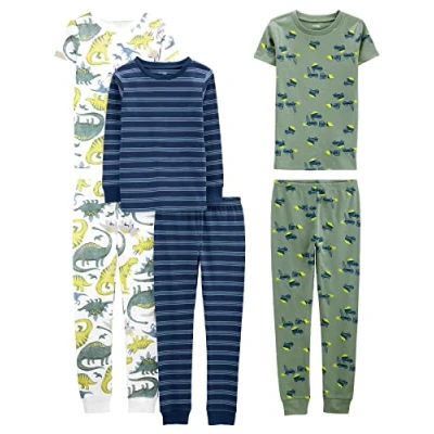 Afbeelding van Simple Joys by Carter&#039;s Jongens 6 delige nauwsluitende katoenen pyjamaset pyjamaset, Blauw/Groen/Dinosaurus, 5