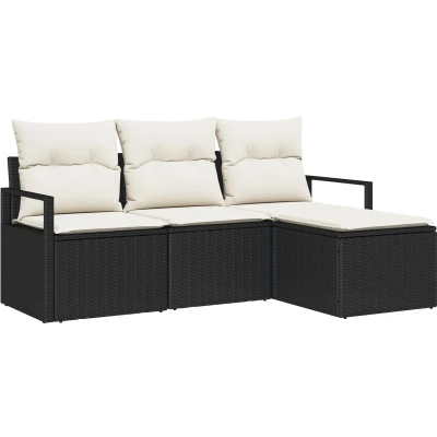 Afbeelding van vidaXL 4 delige Tuin Sofa Set met Kussens Zwart Poly Rattan