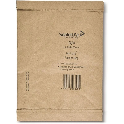 Afbeelding van Mail Lite Padded Bag enveloppen, bruin, G/4, 238 x 336 mm, doos van 50 stuks enveloppen