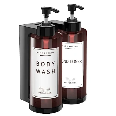 Afbeelding van NICEME 2 Pack Zeepdispensers, Muur Gemonteerd Shampooflespompje, 300ml met Label, Geschikt voor Badkamer, Keuken of Hotel, Navulbaar Lotions, Douchegels en Conditioners