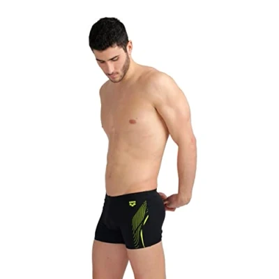 Afbeelding van ARENA Heren Swim Short Graphic Trunks, zwart zacht groen, 54, Black soft Green