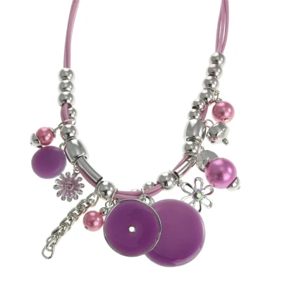 Afbeelding van Behave Ketting met cirkelvormige hangers, hangers in bloemvorm steentjes en parels