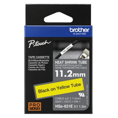 Afbeelding van Brother HSE631E Labeltape krimpkous Tapekleur: Geel Tekstkleur: Zwart 11.2 mm 1.5 m