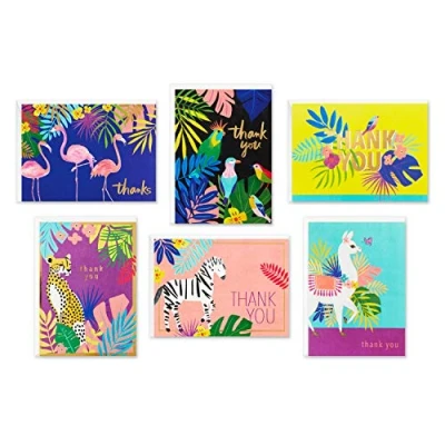 Afbeelding van Hallmark Dank U Kaarten Assortiment, Tropische Dieren (24 Diverse Notes Met Enveloppen Cheetahs, Lama&#039;s, Zebra&#039;s, Flamingo&#039;s, Vogels)