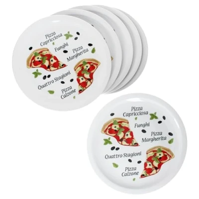 Afbeelding van MamboCat Variazione Pizzaborden, set van 6 stuks, diameter 30,5 cm, voor personen, grote pizzaborden porselein met pizza decoratie en letters, pizza&#039;s of om op te zetten, XL platte borden,