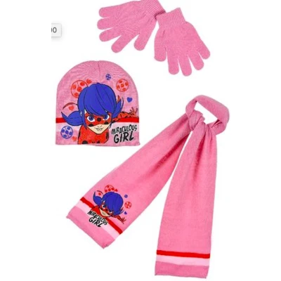 Afbeelding van Ladybug Miraculous winterset muts / sjaal handschoenen roos maat 54 cm