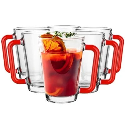 Afbeelding van Glasmark KROSNO, 250ml, Set van 6 stuks, glazen mokken, met handvat, gekleurd theeglas, mok, mok oor, klassieke en universele stijl