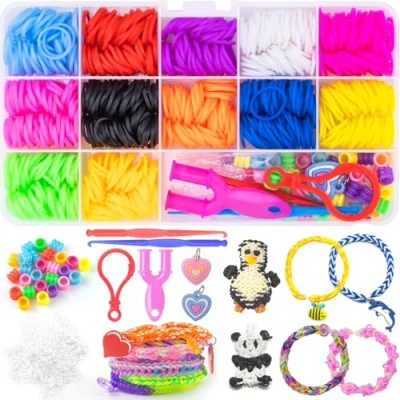 Afbeelding van Uolifrem Loom Bandenset, klein, 12 kleuren, loops, elastiekjes, starterset voor kinderen, doe het zelf elastieken armbanden, knutselen, loombandjes boxset met accessoires, cadeau meisjes en