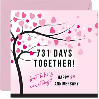 Afbeelding van Grappige katoenen jubileumkaart voor vrouw of echtgenoot 731 dagen samen I Love You cadeaus, gelukkige 2e huwelijkskaarten partner, 145 mm x wenskaarten tweede jubilea