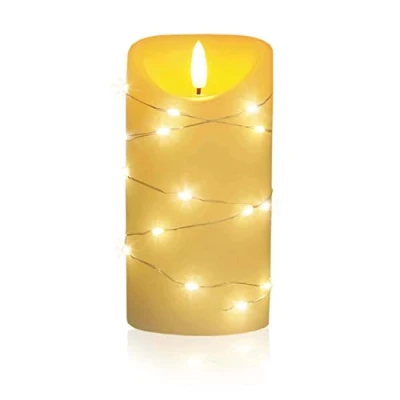 Afbeelding van led Universum kaars Cynthia 15 cm, echte waskaars, omwikkeld met een lichtsnoer, crèmekleurig, warm wit licht, 5 uur timer, werkt op batterijen: 2 x AA (niet inbegrepen) (Cynthia cm)