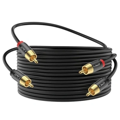 Afbeelding van J&amp;D 2 RCA M/M Stereo Audiokabel, 20 FT Audiokabel Vergulde Koperen Behuizing 2RCA Mannelijk naar voor Thuisbioscoop, HDTV, Versterkers, Hi Fi Systemen, 6 Meter