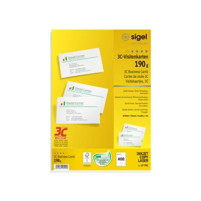 Afbeelding van Visitekaartjes Sigel 3C 190g wit 400 stuks