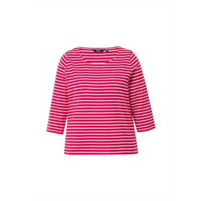 Afbeelding van Ulla Popken Striped 3/4 Sleeve Longsleeve, Dames, Maat: 42/44, Lychee