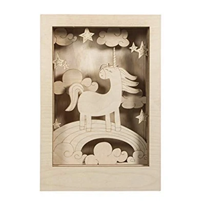 Afbeelding van Rayher 62851505 Houten bouwpakket 3D motieflijst eenhoorn, FSC gecertificeerd, natuur, 20 x 30 cm, diepte 6,5 11 delig, om te knutselen en beschilderen