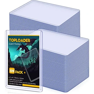 Afbeelding van KAHEIGN 120 stuks doorzichtige kaarthoesjes, 76 x 101 mm standaard toplader kaartenhoezen 35pt plastic kaarthouders toploader kaartbeschermer voor Pokemon Yu Gi Oh sport spelkaarten verzamelen