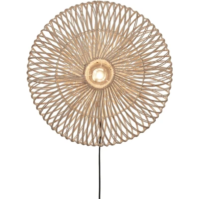 Afbeelding van Good&amp;Mojo Wandlamp Zanzibar Rotan Plat Large Wit 55x55x14cm