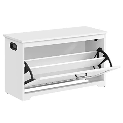 Afbeelding van VASAGLE Schoenbank, Schoenenkast voor entree met klapdeur, verstelbare binnenverdeler, uitgesneden zijhandgrepen, 80 x 30 46 cm, wit LHS120T10