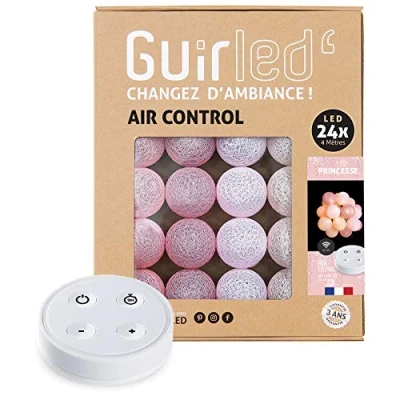 Afbeelding van GuirLED Lichtsnoer met bolletjes, katoen, led, USB, draadloze afstandsbediening, nachtlampje voor baby&#039;s 2 uur, netadapter dual USB A inbegrepen, 4 intensiteiten, 24 ballen 2,4 m, prinses