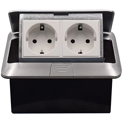Afbeelding van JACEPFY Vloerstopcontact, 2 voudig, inschuifbaar stopcontact, keuken, inbouwstopcontact, stopcontact voor vloerinbouw, keukeneiland, kantoor