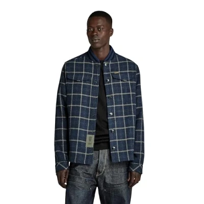 Afbeelding van G STAR Raw Bomber Collar Overhemden voor heren, meerkleurig (Rank Blue Dash Check D20662 d406 g085), S
