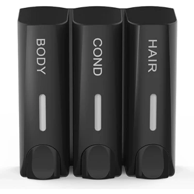 Afbeelding van ILIKEPOW 3 zeepdispenser voor douchegel, shampoo, conditioner, wandhouder keuken, thuis, hotel, zwart
