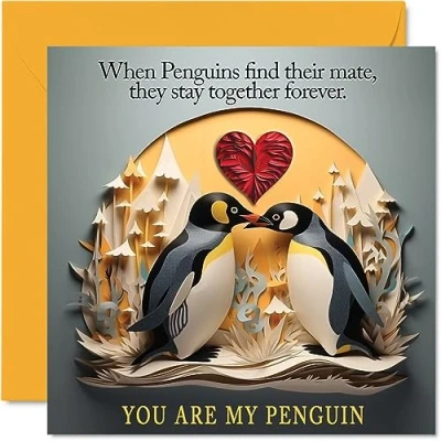 Afbeelding van Penguin Valentines Anniversary Card Penguins Forever Leuke romantische kaart voor vriendin vriend vrouw echtgenoot partner hem haar, 145 mm x verjaardag wenskaarten
