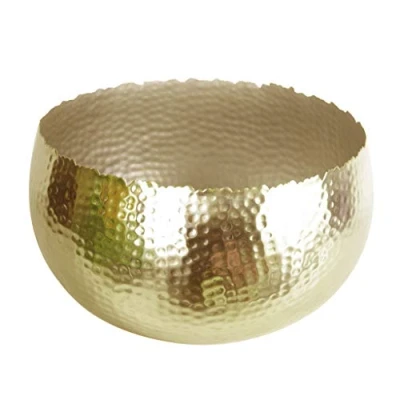 Afbeelding van LEAF 7310 Grote metalen plantenbak 32 x 20 cm gehamerd goud kleur curvy rand, 32cm 20cm
