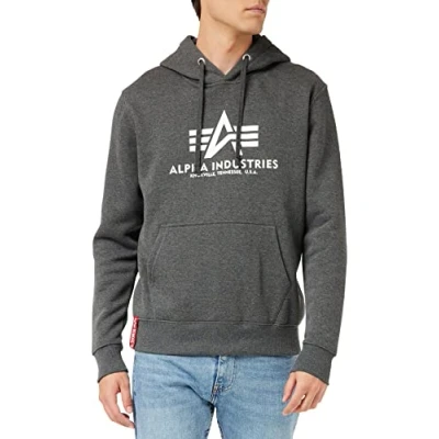 Afbeelding van Alpha Industries Basic Hoody Sweat met capuchon voor heren Charcoal Heather/White