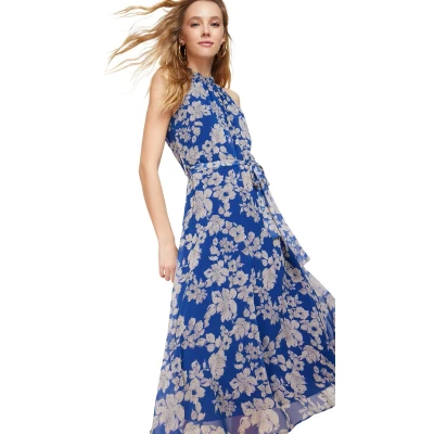 Afbeelding van Trendyol Geel Bloemenprint A Lijn Halter Hals Mouwloze Midi Gevoerde Geweven Jurk Twoss20El2536