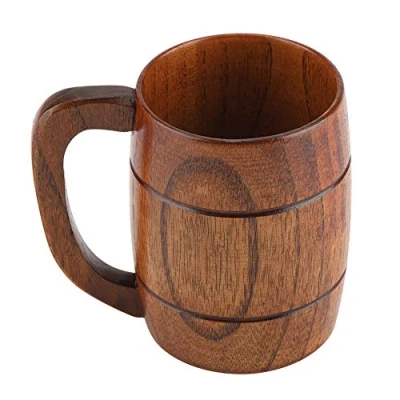 Afbeelding van bierpul, natuurlijke houten bierpul Retro met grote capaciteit, handvat, theesap