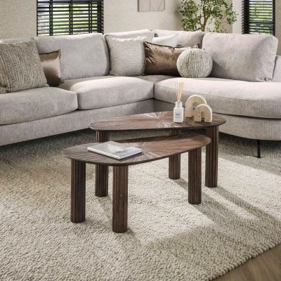 Afbeelding van Fraaai Jared salontafel set van 2 hoekvormig Maya teak bruin Hout