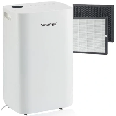 Afbeelding van Greenmigo 25L/dag Pro WIFI Luchtontvochtiger en Luchtreiniger met HEPA Filter,Ionisator,Timerfunctie,Slaapstand,Ontvochtiging van ruimtes 70㎡,4.5L Tank,Doorlopende Afvoer,Tegen Vocht Condensvorming