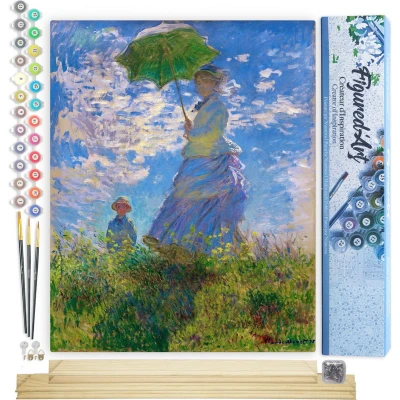 Afbeelding van Figured&#039;Art Schilderen op Nummer Volwassenen canvas De Wandeling Monet Handwerk acrylverf Kit DIY Compleet 40x50cm met houten lijst