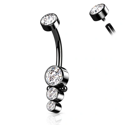 Afbeelding van Navelpiercing Triple CZ Round Cluster Dropdown zwart