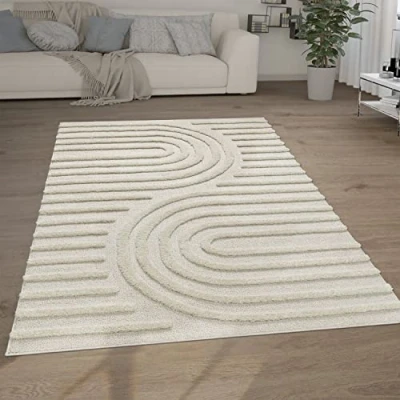 Afbeelding van Hoogpolig Vloerkleed Woonkamer Shaggy 3D Look Ethno Boho Vintage Zacht, Maat:160x220 cm, Kleur:Crème 7