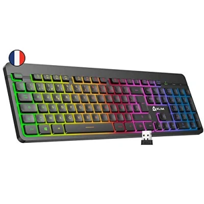 Afbeelding van KLIM Light V2 toetsenbord draadloos AZERTY + plat, ergonomisch, discreet, waterbestendig, stil verlicht gamingtoetsenbord voor PC Mac PS4 Xbox 1 geïntegreerde batterij met lange levensduur