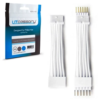 Afbeelding van Litcessory Lichtstripcontroller naar 6 SPELD Adapter voor Philips Hue Lightstrip Plus (Afneembaar, Wit STANDARD V3)