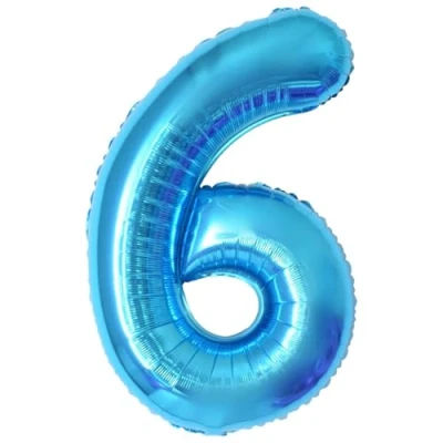 Afbeelding van Ballonnen verjaardag 6 jaar blauw 101 cm ballon nummer decoratie vlinderdas met helium