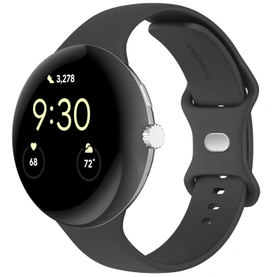 Afbeelding van imoshion Bandje Geschikt voor Google Pixel Watch 3 45 mm Maat L Siliconen band zilver knoopje Zwart