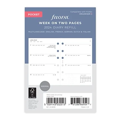 Afbeelding van Filofax Pocket Minimal week op twee pagina&#039;s 2024 dagboek, Wit
