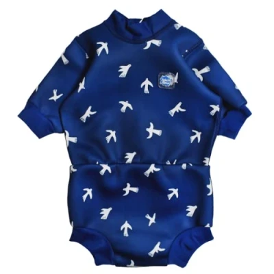 Afbeelding van Splash About Happy Nappy Baby wetsuit met herbruikbare zwemluier, White Birds 3 8 Maanden