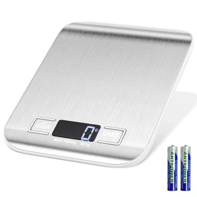 Afbeelding van Gvolatee 10 kg/1 g keukenweegschaal, elektronisch, roestvrij staal, digitale weegschaal met lcd display en tarra functie, precisieweegschaal, automatische uitschakeling 6 maateenheden, wegen van