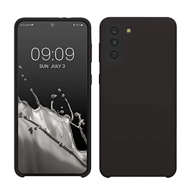 Afbeelding van kwmobile telefoonhoesje geschikt voor Samsung Galaxy S21 Plus Hoesje met siliconen coating Smartphone case in mat zwart