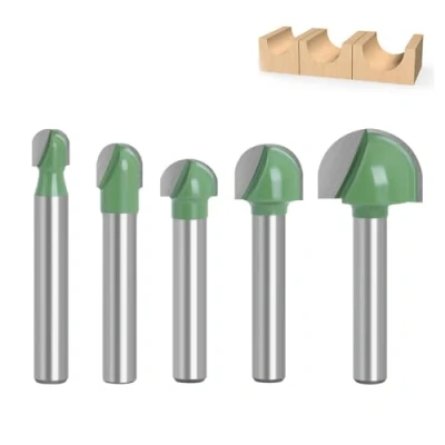 Afbeelding van Schacht bovenfrees, holle frees, 6 mm, 5 stuks, ronde neus cove core box houtbewerking hardmetaal radiusfrees kogelfrees, groen, mm / 8 10 12 18