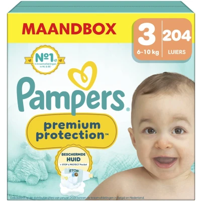 Afbeelding van Pampers Premium Protection Luiers Maat 3 (6 10 kg) 204 stuks