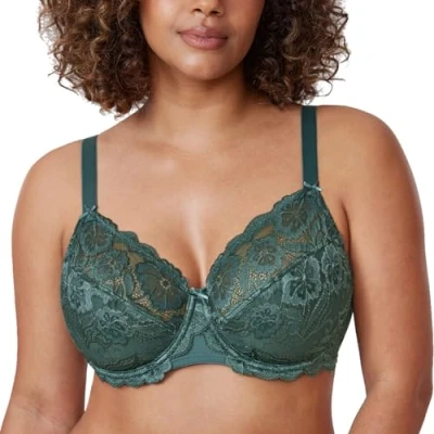Afbeelding van DELIMIRA Beha Met Volledige Cup Zonder Voering, Van Tule Kant En Beugel Midnight Emerald 85C