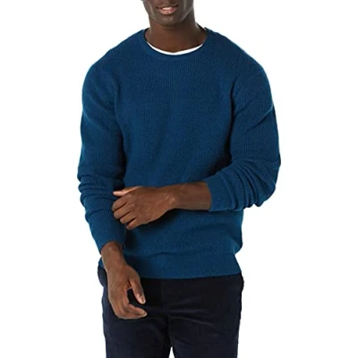 Afbeelding van Amazon Essentials Heren Soft Touch Waffle Stitch Crewneck Pullover met lange mouwen, blauw, L